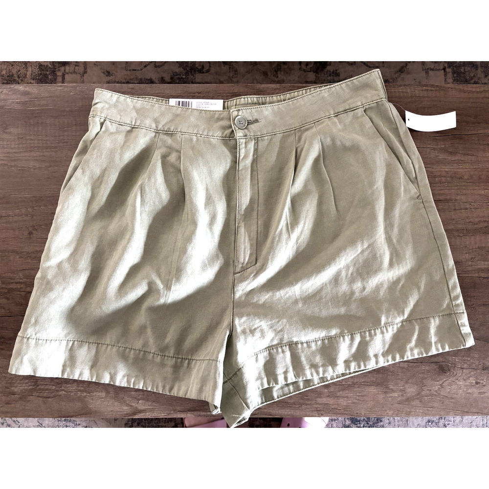 Joie Faded Cactus Green Linen Blend Pleated Shorts Sz L NWT